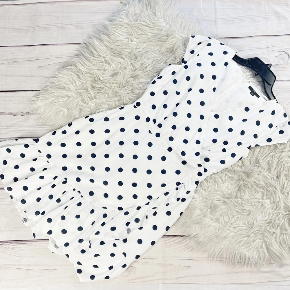 J.Crew Women's Ruffle-Front Cap‎ Sleeves Mini Dress in Soft Rayon Polka Size 2